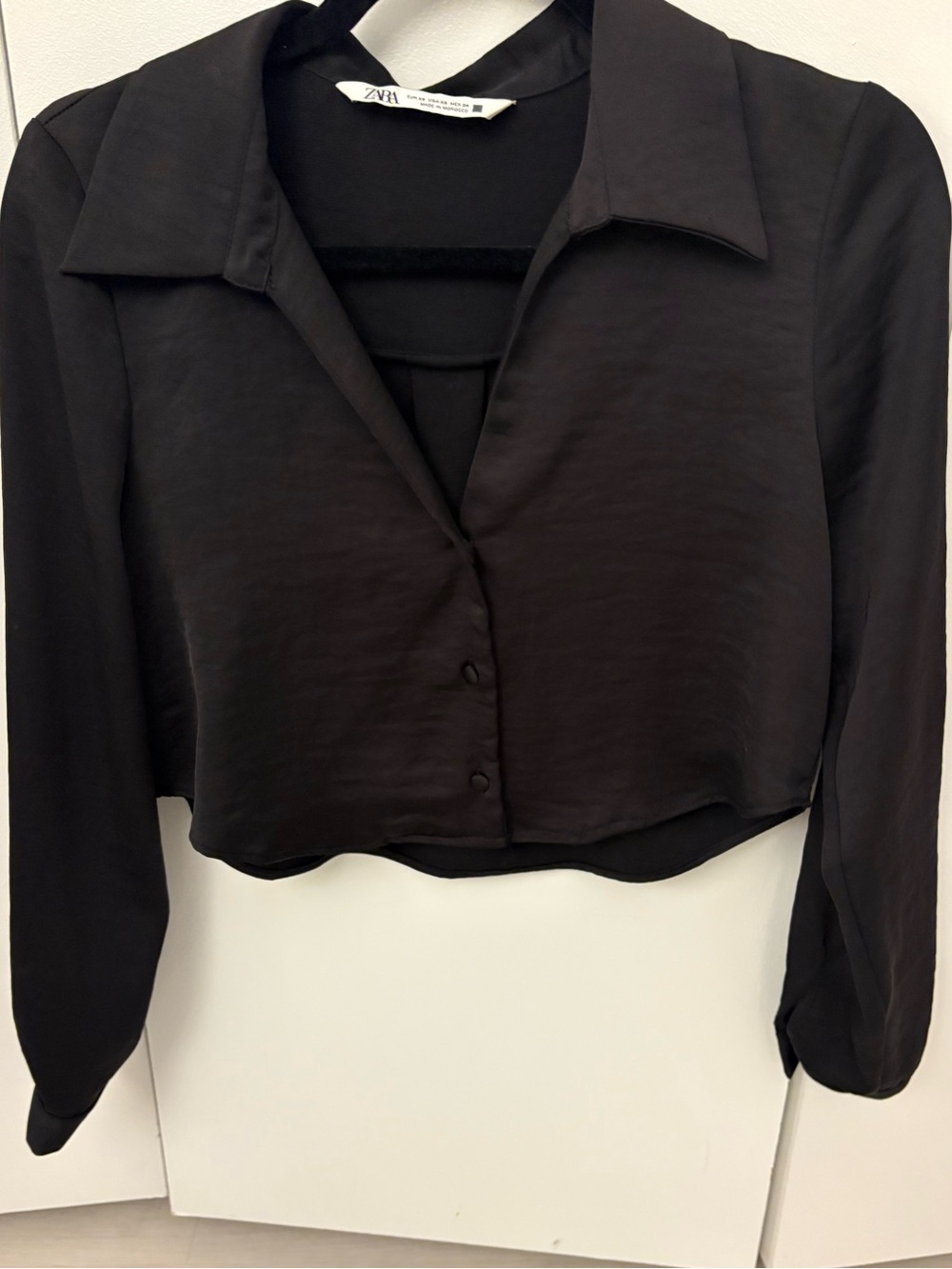Zara Black Cropped Button-Down Collared Shirt